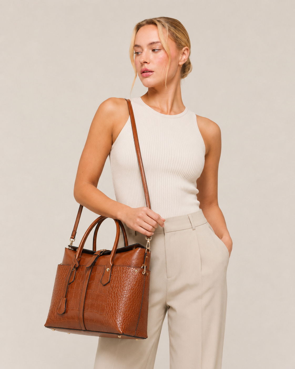 Large Capacity Fashion Tote Bag with Crocodile Pattern